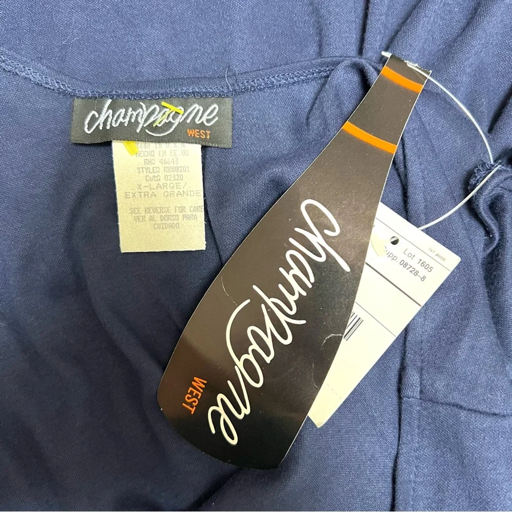 Vtg CHAMPAGNE Maxi Dress Drop-Waist Navy Minimalist Lagenlook NWT 90's‎ X-large
